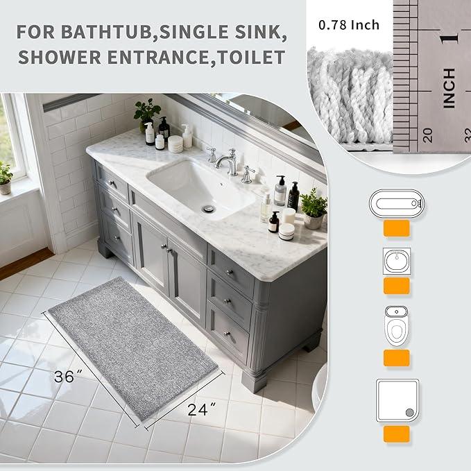 Yimobra Large Bathroom Rugs Non Slip Washable, Soft Absorbent Microfiber Bath Mat,Dual-Tone Decor Rug with Rubber Backing for Bathroom Floor,Tub and Shower,36x24,Home Essentials,Grey and White - ModernBath