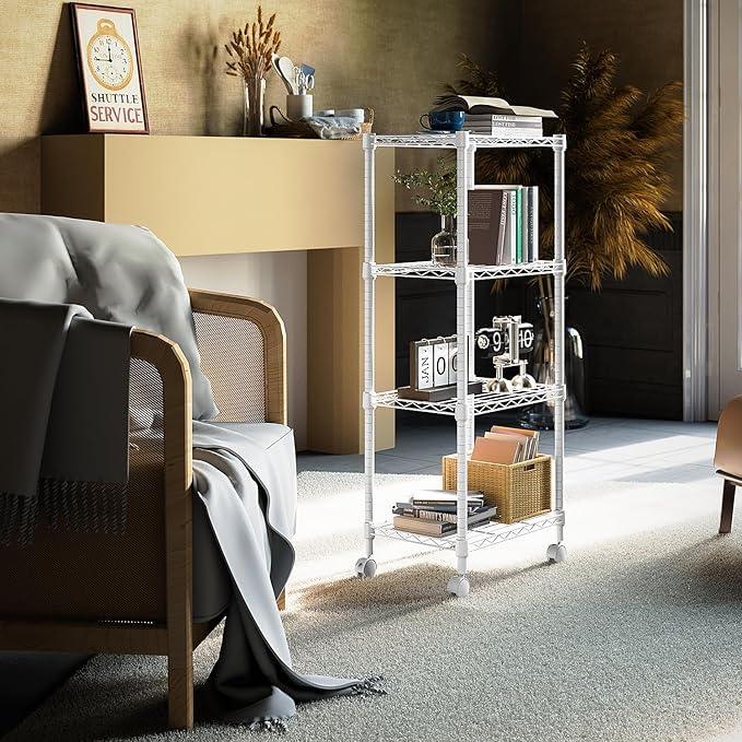 1000 lbs 4-Shelf Adjustable Heavy Duty Steel Wire Rack, Adjustable Storage Shelving Unit with Wheel for Kitchen, Garage, Laundry White 11.8" D x 17.7" W x 40.8" H - ModernBath