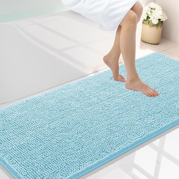 Smiry Luxury Chenille Bathroom Rugs 59x24, Extra Soft and Absorbent Shaggy Bath Mat, Machine Washable, Non-Slip Plush Carpet Runner for Tub, Shower, and Floor, Home Decor Accessories, Sky Blue - ModernBath
