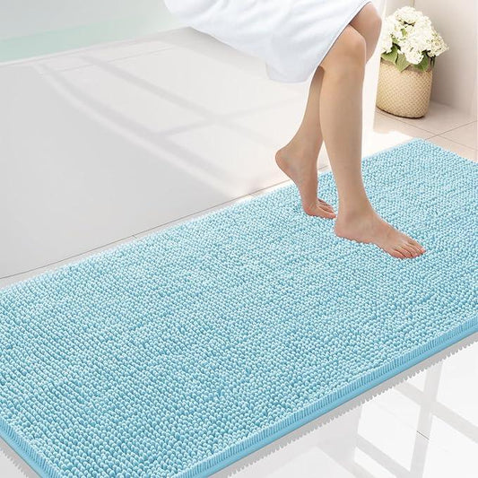 Smiry Luxury Chenille Bathroom Rugs 59x24, Extra Soft and Absorbent Shaggy Bath Mat, Machine Washable, Non-Slip Plush Carpet Runner for Tub, Shower, and Floor, Home Decor Accessories, Sky Blue - ModernBath