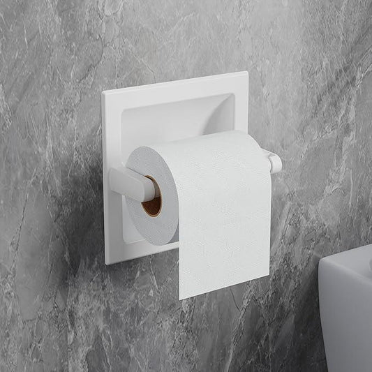 Recessed Toilet Paper Holder White,Pivoting Toilet Tissue Holder,Made of SUS304 Stainless Steel, in Wall Toilet Paper Holder with Bracket - ModernBath