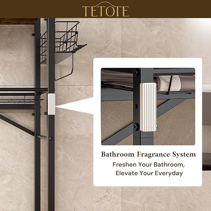TETOTE Over Toilet Bathroom Organizer, 4-Tier Bathroom Over The Toilet Storage with Adjustable Shelf and Basket, Freestanding Space Saver Bathroom Shelves Above Toilet for Room(Brown) - ModernBath