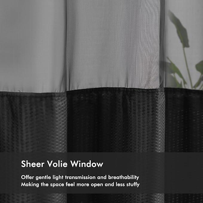 Mrs Awesome No Hook Shower Curtain with Snap-in Liner Less Time On/Off, Embossed Waffle-Look Textured Fabric Shower Curtain for Bathroom, Soft & Lightweight, 71x74, Black - ModernBath