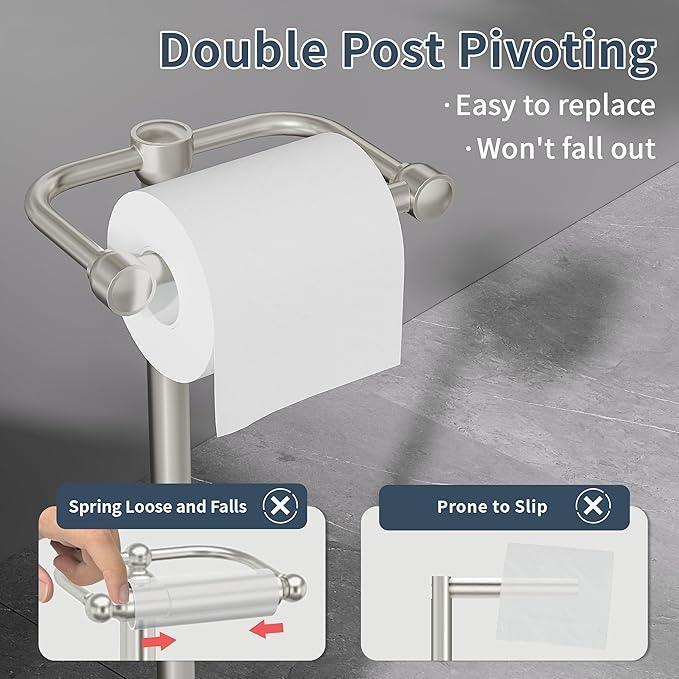 Toilet Paper Holder Stand, Post Pivoting Design Free Standing Toilet Paper Holder, SUS304 Stainless Steel Toilet Paper Roll Holder, Heavy Stable Base (Brushed Nickel) - ModernBath