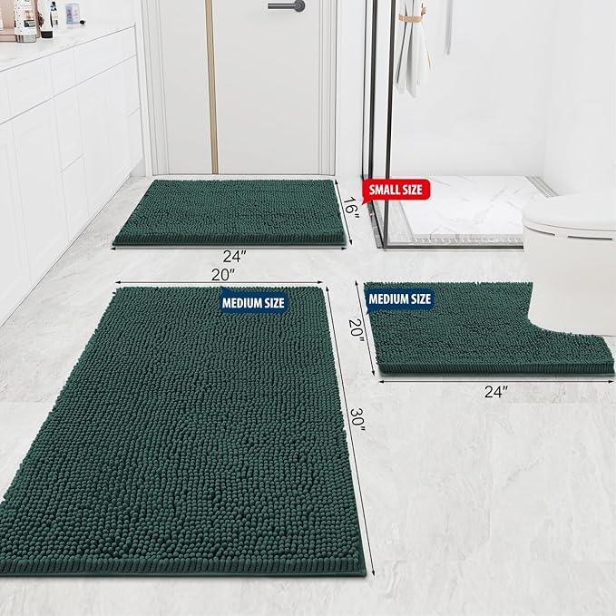 Smiry Luxury Chenille Bathroom Rugs 47x20, Extra Soft and Absorbent Shaggy Bath Mat, Machine Washable, Non-Slip Plush Carpet Runner for Tub, Shower, and Floor, Home Decor Accessories, Green - ModernBath