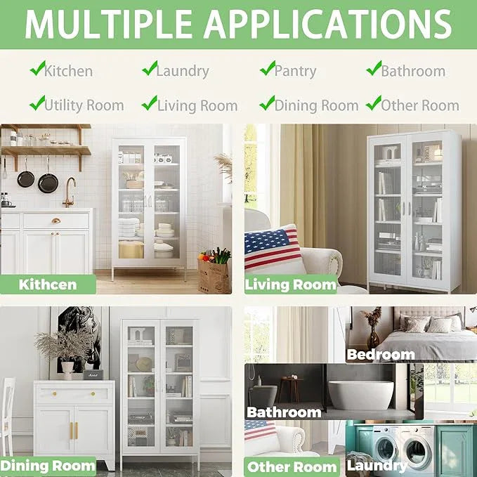 COFaR Modern Mesh Storage Cabinet, Free Standing Tall Pantry, Cupboard Metal Display Cabinet for Living Room, Kitchen, Dining Room - ModernBath