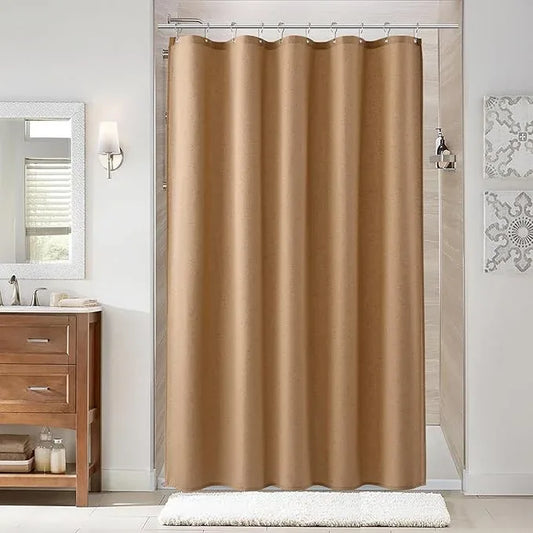 Naturoom Camel 60 Inch Shower Curtain - Stall Narrow Half Linen Ultra Thick Fabric Shower Curtain Set with Hooks, Boho Farmhouse Rustic RV Camper Bath Curtains for Bathroom, 60x72 - ModernBath