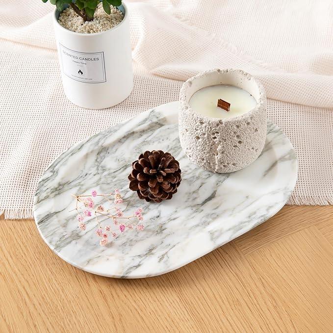 WANJINGYULE Natural Marble Decorative Tray Bathroom Counter Perfume Organizer Vanity Tray for Home Decor, Jewelry Candle, Coffee Table, Soap Holder Dresser Countertop Accessories 8"x11" Carrara - ModernBath