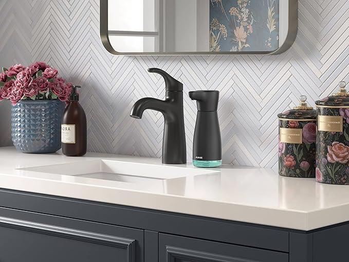 AIKE Magnetic Charging Waterproof Automatic Soap Dispenser for Liquid Soap Anti-Fingerprint Black Coating 14fl.oz. Model AK1337 - ModernBath
