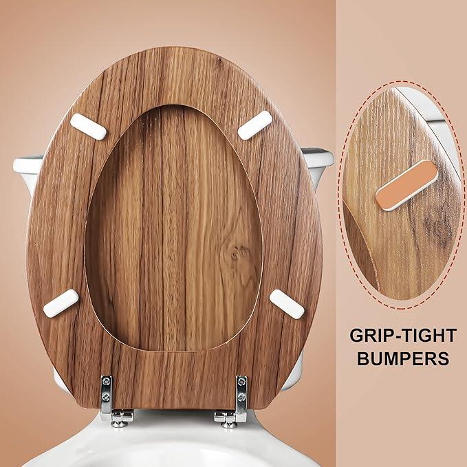 Elongated Toilet Seat Molded Wood Toilet Seat with Zinc Alloy Hinges, Easy to Install also Easy to Clean, Anti-pinch Wooden Toilet Seat by Angol Shiold (Elongated, Natural) - ModernBath