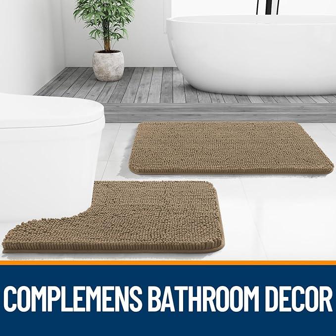 OLANLY Bathroom Rugs 30x20, Extra Soft Absorbent Chenille Bath Rugs, Rubber Backing Quick Dry, Machine Washable Bath Mats for Bathroom Floor, Tub and Shower, Home Decor Accessories, Tan - ModernBath