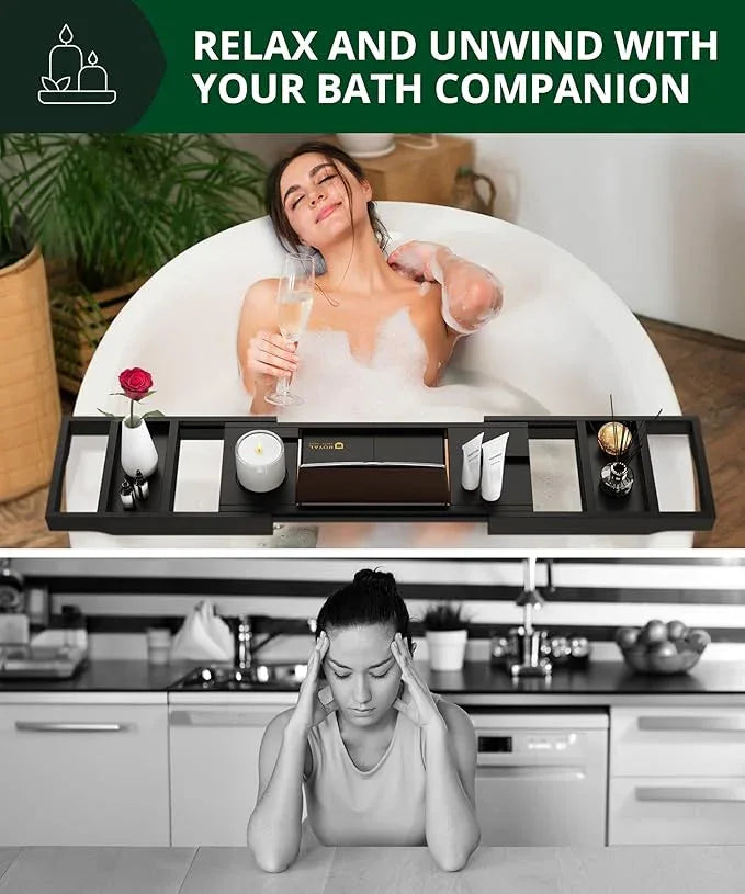 ROYAL CRAFT WOOD Premium Foldable Bathtub Tray - Wood Bath Tray for Tub, Bamboo Shelf, Expandable Bath Table Trays, Bathtub & Bathroom Accessories for New Home & Mothers Day & Birthday Gifts for Mom - ModernBath