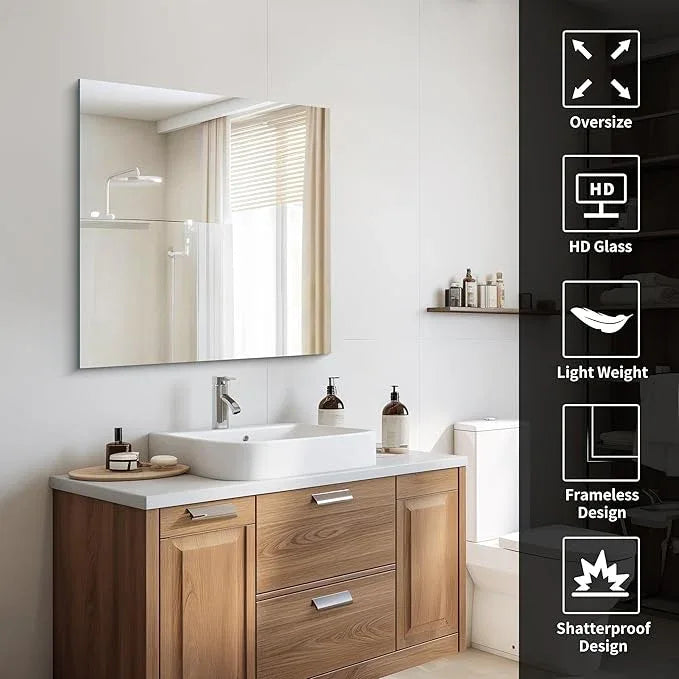 CILIBER 30x30 inch Frameless Bathroom Mirror, Square Frameless Mirrors for Wall, Upgraded Shatterproof Vanity Mirror 3mm Tempered Glass Lightweight Design for Bathroom Bedroom Living Room and Entryway - ModernBath