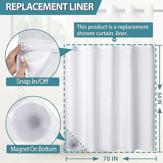 Conbo Mio 1 Pack Hotel Fabric Snap in Shower Curtain Liner Replacement Removable Water Repellent Liner for Bathroom Shower Curtain liner70W X 64H - ModernBath