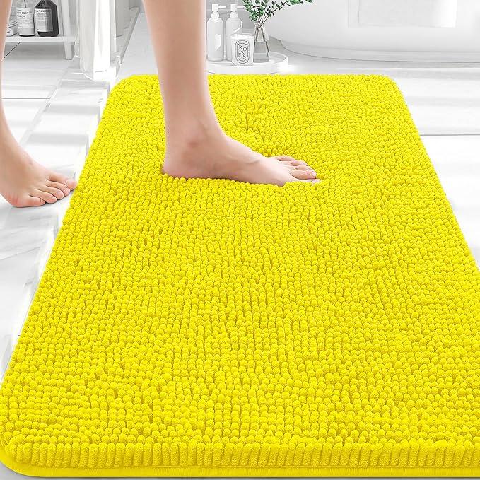 OLANLY Bathroom Rugs 30x20, Extra Soft Absorbent Chenille Bath Rugs, Rubber Backing Quick Dry, Machine Washable Bath Mats for Bathroom Floor, Tub and Shower, Home Decor Accessories, Lemon Yellow - ModernBath