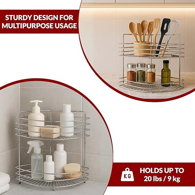 2-Tier Corner Shower Caddy Standing - Sturdy Stainless Steel Bathroom Organizer with 2 Screws and Anchors - Freestanding or Wall-Mounted Caddy - Chrome - ModernBath