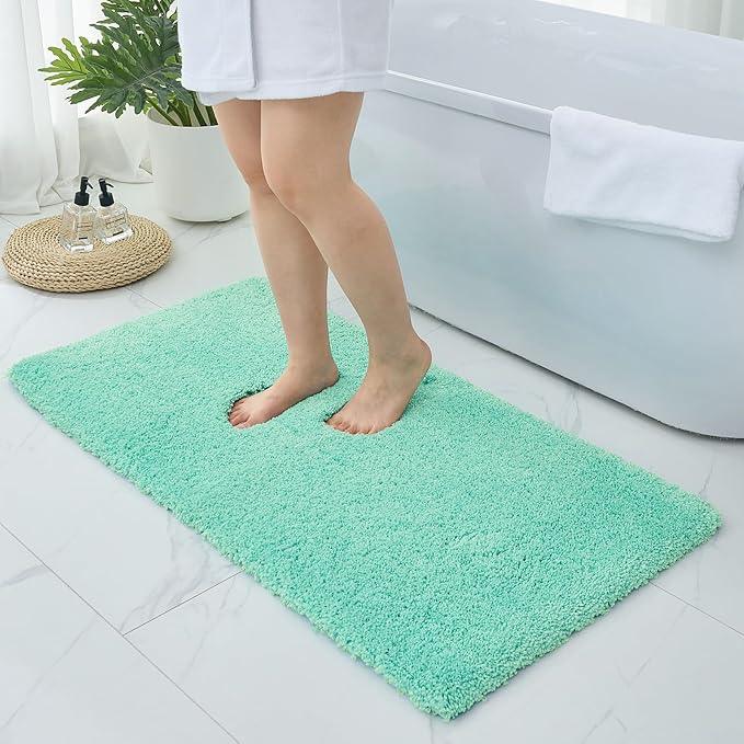 Ruggnovea Bathroom Rugs Non Slip Washable 59x24, Ultra Soft Thick Shaggy Absorbent Bath Mats, High Density Foam Latex Non Slip Backing Bath Rugs, Microfiber Bath Mats for Bathroom Floor&Sink,Spa Blue - ModernBath