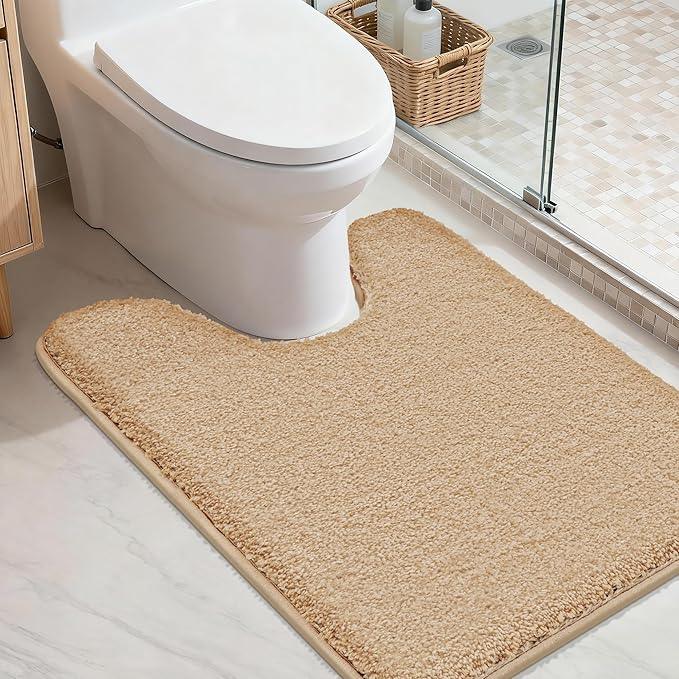 COSY HOMEER Toilet Rugs U-Shaped 24"x20",Soft Absorbent Bath Mat with Non-Slip TPR Backing, Machine Washable Shaggy Bath Rug for Toilet,Beige - ModernBath