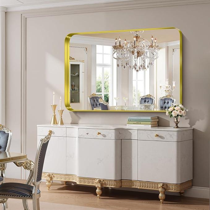 FORBATH 55x36 Inch Large Bathroom Mirror for Double Sinks, Brushed Gold Deep Frame Wall Mirror with Rounded Corners, Anti-Rust Tempered Glass for Modern Farmhouse Vanity (Horizontal/Vertical) - ModernBath