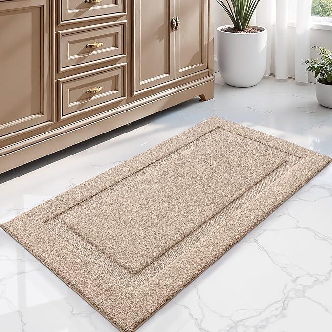 LUMI Ultra Soft Bathroom Rugs Non Slip with Rubber Backing, Absorbent Washable Bath Mat Quick Dry, Upgraded Premium Microfiber Plush Carpet for Bathtub and Shower Floor, Beige, 24x36 - ModernBath