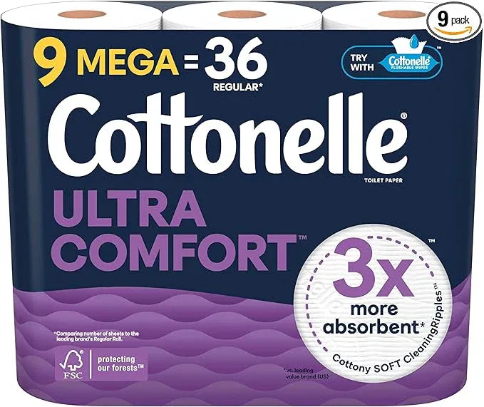 Cottonelle Ultra Comfort Toilet Paper, 9 Mega Rolls = 36 Regular Rolls, Packaging May Vary - ModernBath
