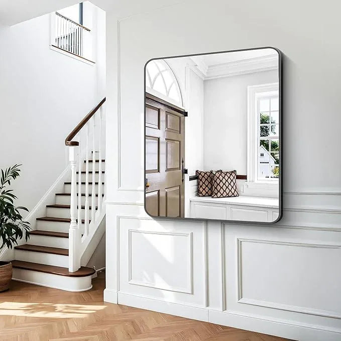 BONEWEI Black Bathroom Mirror,40x48 inch Wall Mirror for Bathroom Wall Mounted,Rectangle Mirror for Bathroom Over Sink,Modern Frame Round Corner for Living Room,Bedroom Entryway,Horizontal/Vertical - ModernBath