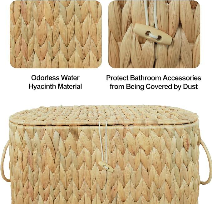 Toilet Paper Basket with Lid,Wicker Basket for Bathroom Organizers and Storage,Holds Up to 6 Mega Rolls, Decorative Hand-Woven Rattan Bathroom Decor Accessories,Natural Water Hyacinth - ModernBath