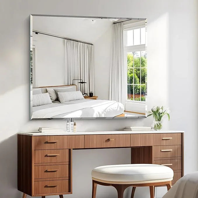 KOCUUY Beveled Mirror, 40x36 Inch Large Frameless Bathroom Mirror for Over Sink, Upgraded Shatterproof Beveled Unframed Design Mirror for Bathroom, Bedroom, Hang Horizontal/Vertical - ModernBath