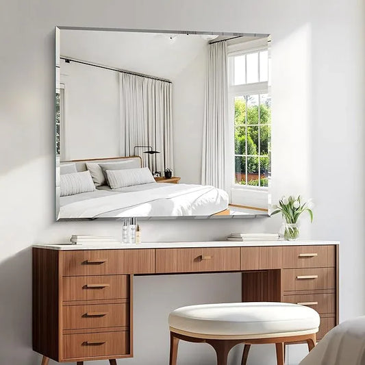 KOCUUY Beveled Mirror, 40x36 Inch Large Frameless Bathroom Mirror for Over Sink, Upgraded Shatterproof Beveled Unframed Design Mirror for Bathroom, Bedroom, Hang Horizontal/Vertical - ModernBath