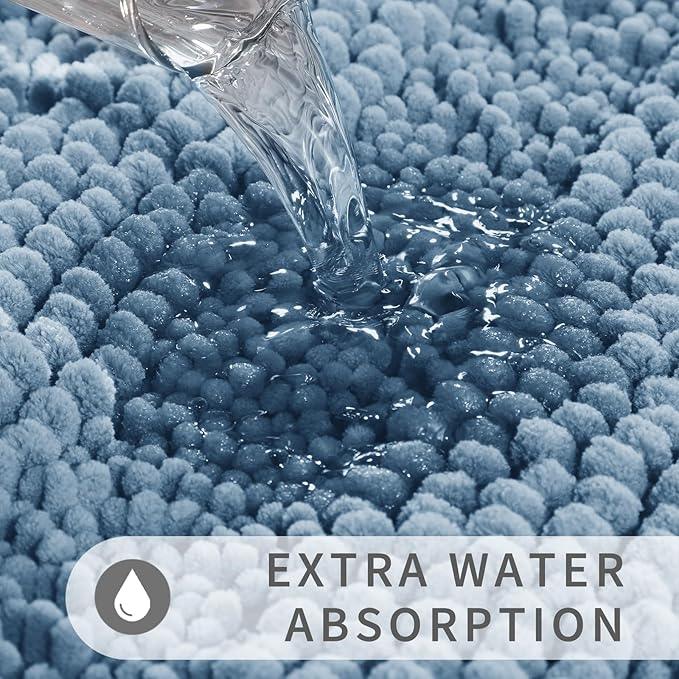 Yimobra Toilet Rugs U Shaped Washable 24 x 20, Non Slip and Super Absorbent Toilet Mat, Quick Dry, Ultra Luxury Microfiber Chenille Plush Fluffy Contour Bath Rugs for Toilet Base, Denim Blue - ModernBath