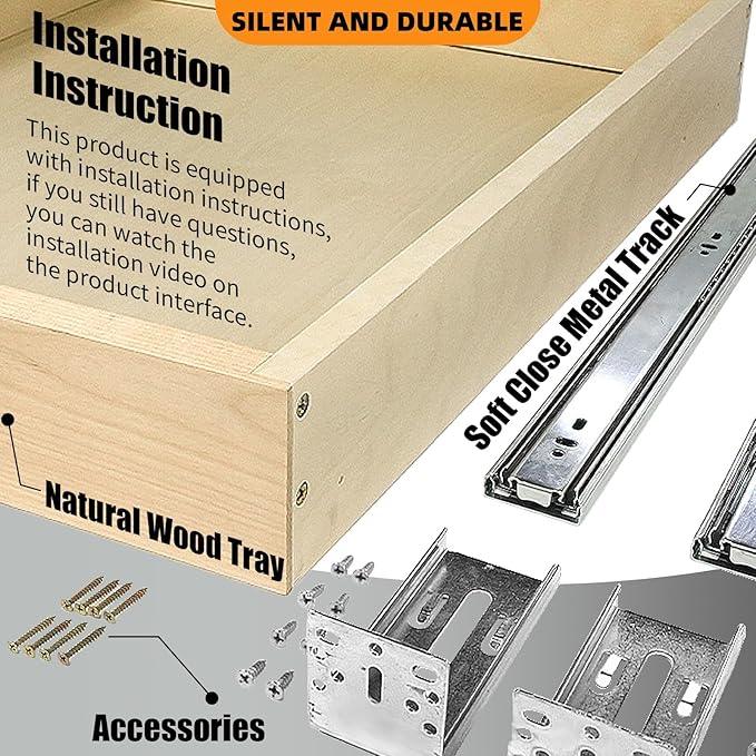 Pull Out Drawers for Cabinet Wood Slide Out Cabinet Organizer and Storage Cabinet Kitchen Drawers Slide Out Shelves Pull Out Shelves in Kitchen Pantry Bathroom with Soft Close 30"W x 22"D x 3"H - ModernBath
