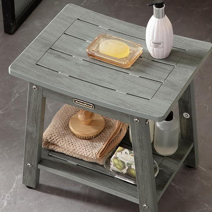 KaimuBench Shower Bench Seat, Waterproof Shower Stool for Shaving Legs, Foot Stool for Spa Bathroom, Bath Chair Seat, Weather Resistant/Non-Slip, Indoor/Outdoor Use, Gray - ModernBath
