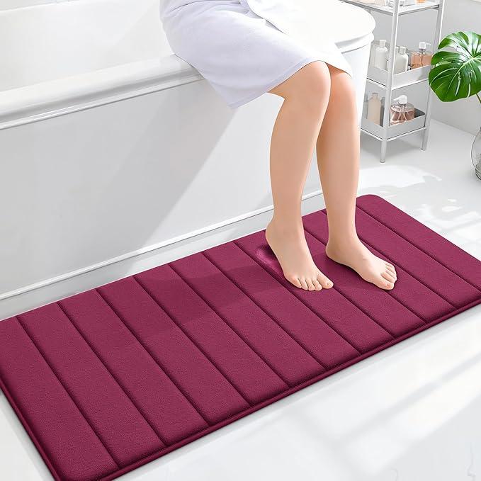 OLANLY Memory Foam Long Bathroom Rugs Runner 47x20, Super Soft Absorbent Bath Mat, Quick Dry, Machine Washable Shower Floor Rugs, Bathmat Carpet, Bathroom Home Decor Accessories, Burgundy - ModernBath