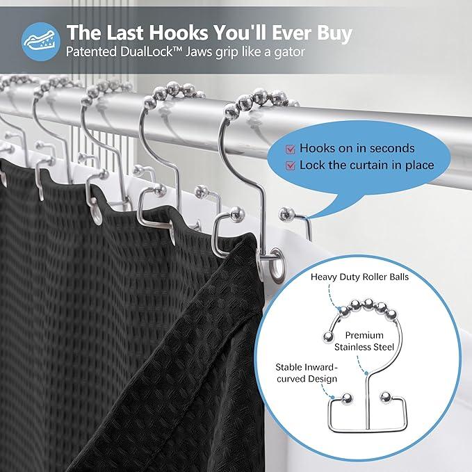 VANZAVANZU Luxury 3 in 1 Shower Curtain Set 3D Textured Waffle Weave Bathroom Curtain with Waterproof SGS Certified Fabric Liner & 12 Anti-Fall Stainless Steel Hooks, Machine Washable 72"x78" (Black) - ModernBath
