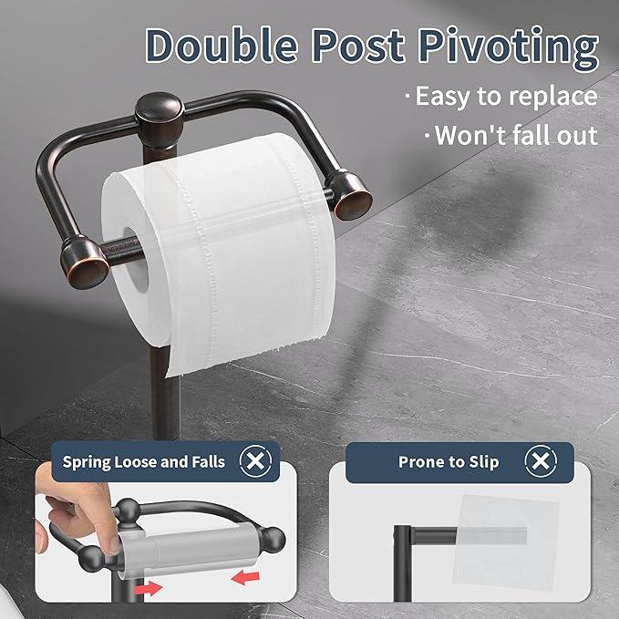Toilet Paper Holder Stand, Post Pivoting Design Free Standing Toilet Paper Holder, SUS304 Stainless Steel Toilet Paper Roll Holder, Heavy Stable Base (Oil Rubbed Bronze) - ModernBath