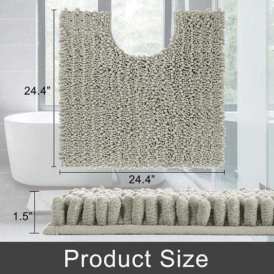 Yimobra Toilet Rug U Shaped Washable 24x24 Inch - Ultra Soft Absorbent Chenille Bath Rugs for Toilet, Quick Dry & Machine Washable, Non Slip Contour Bathroom Mat, Sand - ModernBath