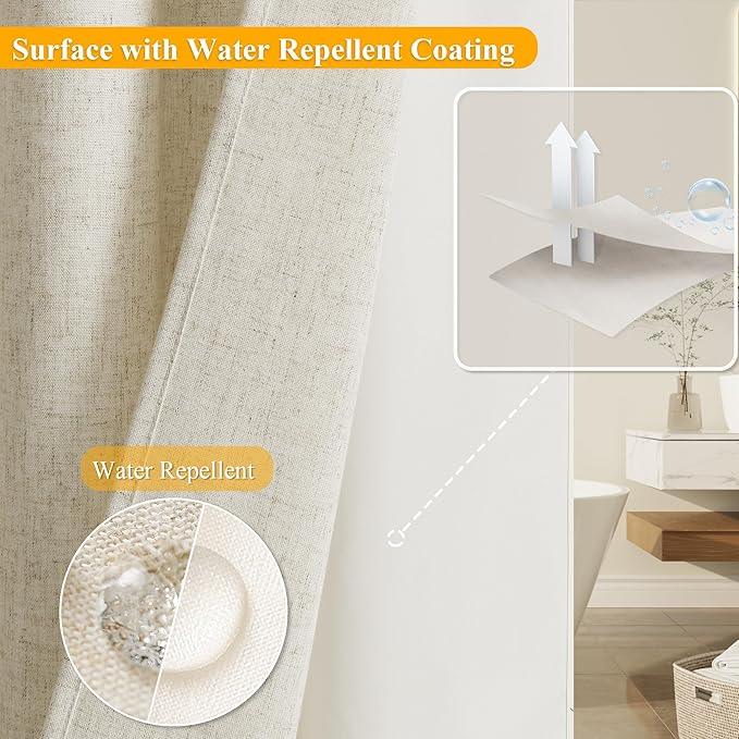 Jowels No Hooks Needed Linen Shower Curtain and Liner Set, Hotel Luxury Decor Shower Curtains for Bathroom with See Through Top Window,Water Resistant Fabric,72Wx81L,Natural Linen - ModernBath