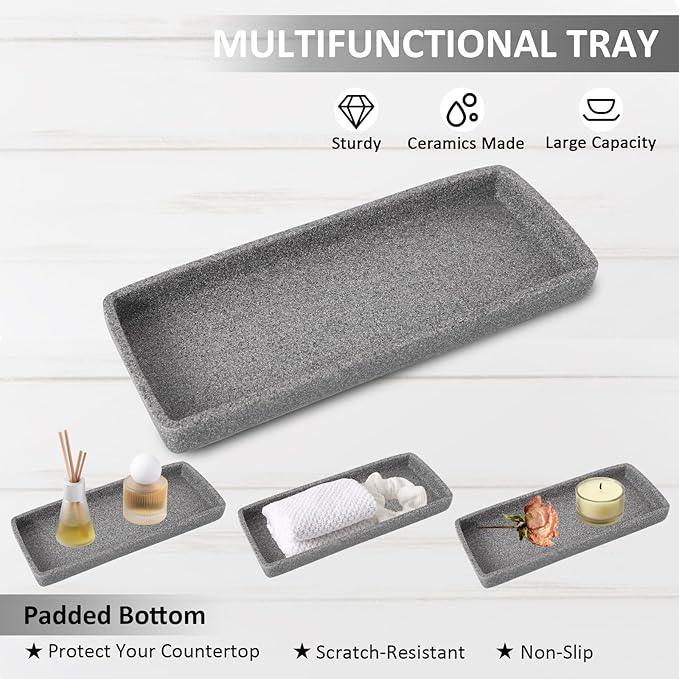 Resin Matte Gray Bathroom Toothbrush Cups Set with Holder and Tray, 4 Pcs Bathroom Accessories Set Counter Organizer for Sink Home Decor - ModernBath