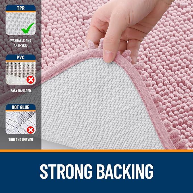 OLANLY Bathroom Rugs 70x24, Extra Soft Absorbent Chenille Bath Rugs, Rubber Backing Quick Dry, Machine Washable Bath Mats for Bathroom Floor, Tub and Shower, Home Decor Accessories, Dusty Rose - ModernBath