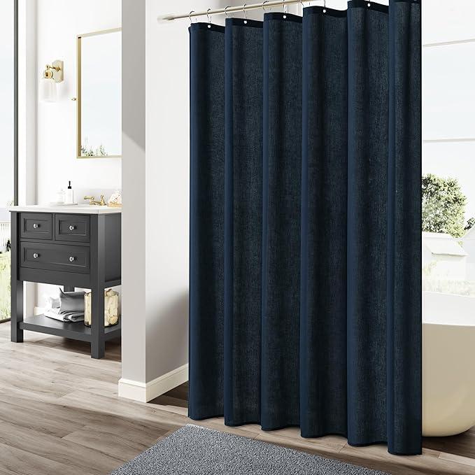 Naturoom Navy Blue Shower Curtain for Bathroom, Linen Textured Weighted Hem Cloth Shower Curtain Set with Hooks, Simple Hotel Luxury Men Nautical Bath Accessories Decor,72x72, Dark Blue - ModernBath
