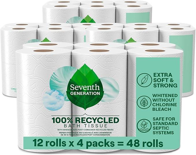 Seventh Generation Toilet Paper Recycled Bath Tissue 4-Pack 100% Recycled Paper 2-ply without Chlorine Bleach 12 Rolls - ModernBath
