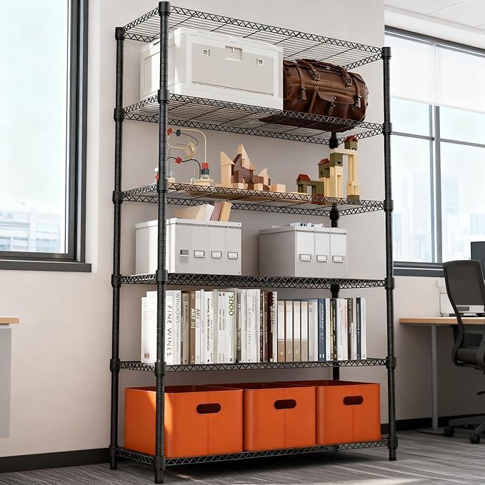 6 Tiers Shelf 2100 lbs Steel Storage Shelving Utility Shelving Unit Steel Organizer Wire Rack for Home,Kitchen,Office,Garage Black 17.7" D x 47.2" W x 82.4" H - ModernBath
