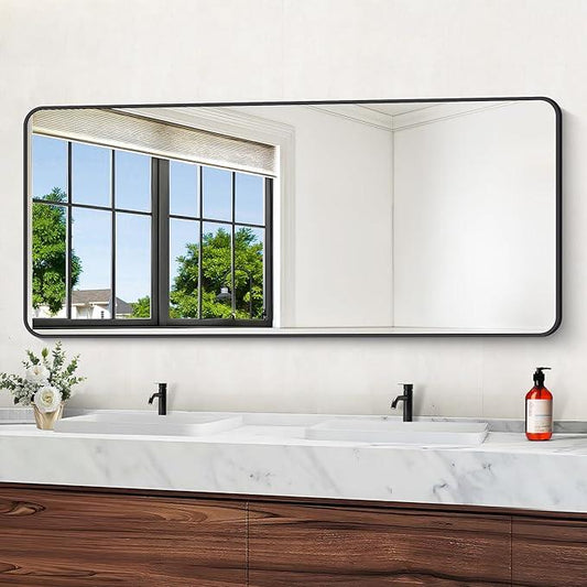 DESBING 72" x 30"Bathroom Mirror, Matte Black Wall Mirror with Metal Frame, Decorative Rectangular Vanity Mirror for Bedroom Bathroom Living Room Entryway (Horizontal/Vertical) - ModernBath