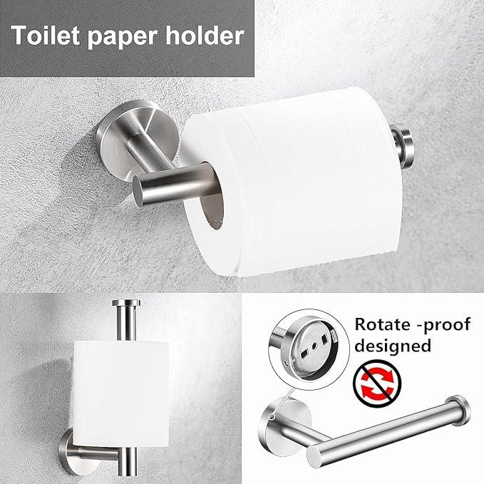6 Pieces Brushed Nickel Bathroom Hardware Accessories Set, SUS304 Stainless Steel 24 Inch Bath Towel Bar Set, Round Bathroom Towel Holder Set, Towel Racks for Bathroom Wall Mounted - ModernBath