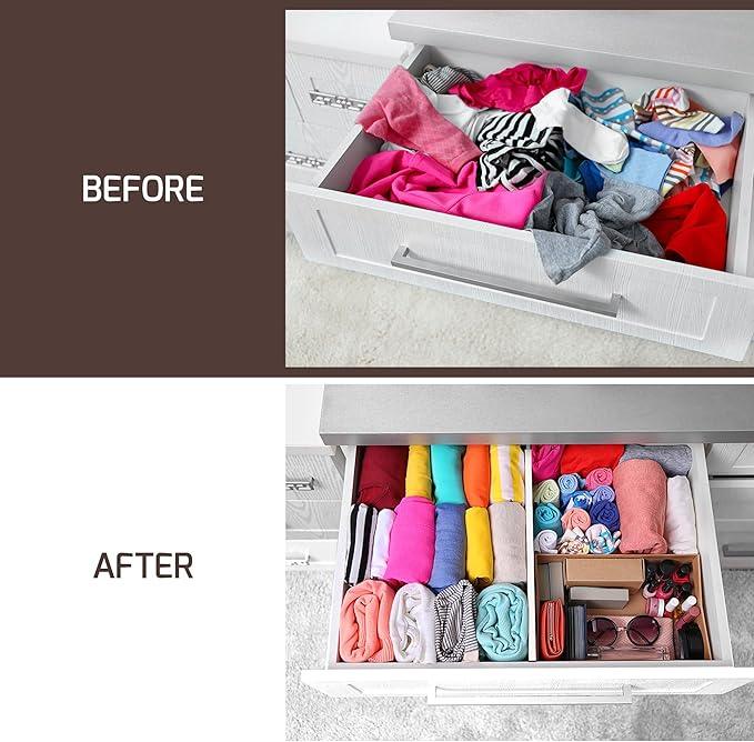 6 Pack Drawer Dividers 4 Inch High, 11”-17" Adjustable Bamboo Organizers Large Expandable Drawer Separators for Cloths, Dresser, Bedroom, Bathroom, Baby Drawer, Office & Kitchen Utensils (White) - ModernBath