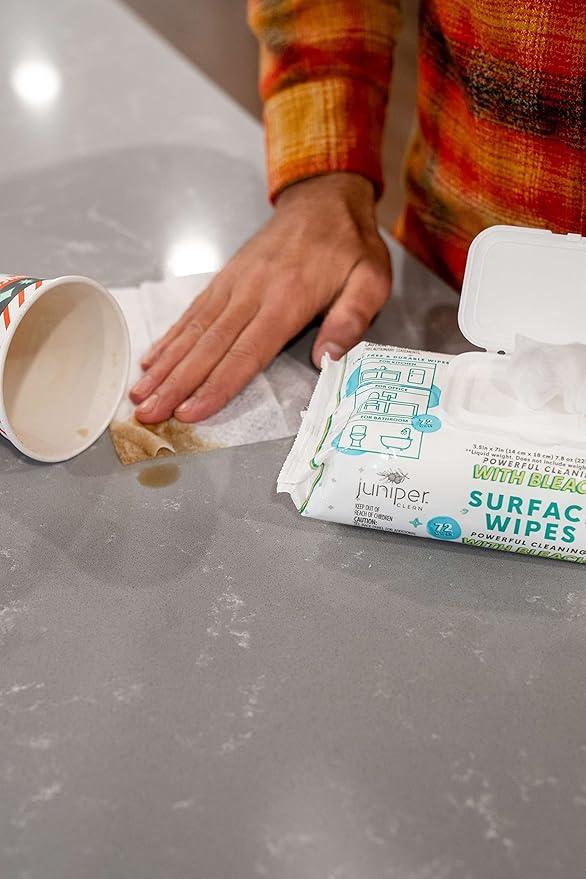 Juniper CLEAN 3 Pack Surface Cleaning Wipes with Bleach, All-Purpose Cleaner for Bathroom, Kitchen, Office, 216 Count Soft Flow, Fresh Scent, Lint Free & Durable - ModernBath