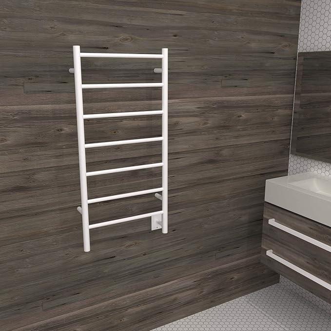 Amba Jeeves FSW Model F-Straight 7-Bar Hardwired Towel Warmer in White - ModernBath