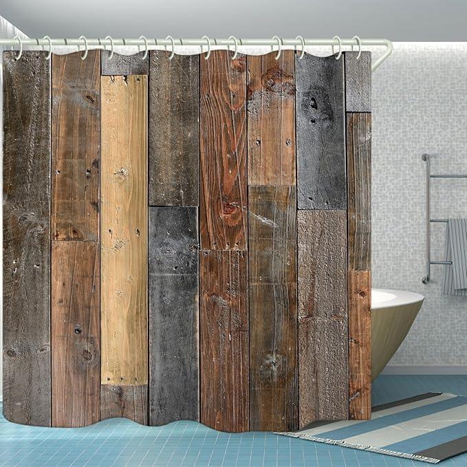 LYFANS Bathroom Features Retro Wooden 3D Shower Curtains, Luxurious Bathtub Waterproof Shower Curtain, Bright Fabric Shower Curtains, Size (72x79 inches) - ModernBath