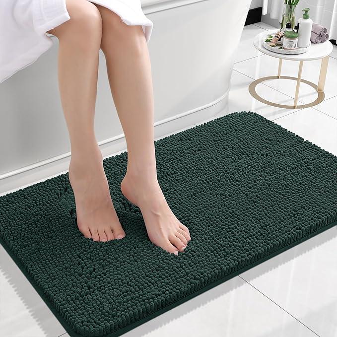 OLANLY Bathroom Rugs 24x16, Extra Soft Absorbent Chenille Bath Rugs, Rubber Backing Quick Dry, Machine Washable Bath Mats for Bathroom Floor, Tub and Shower, Home Decor Accessories, Blackish Green - ModernBath