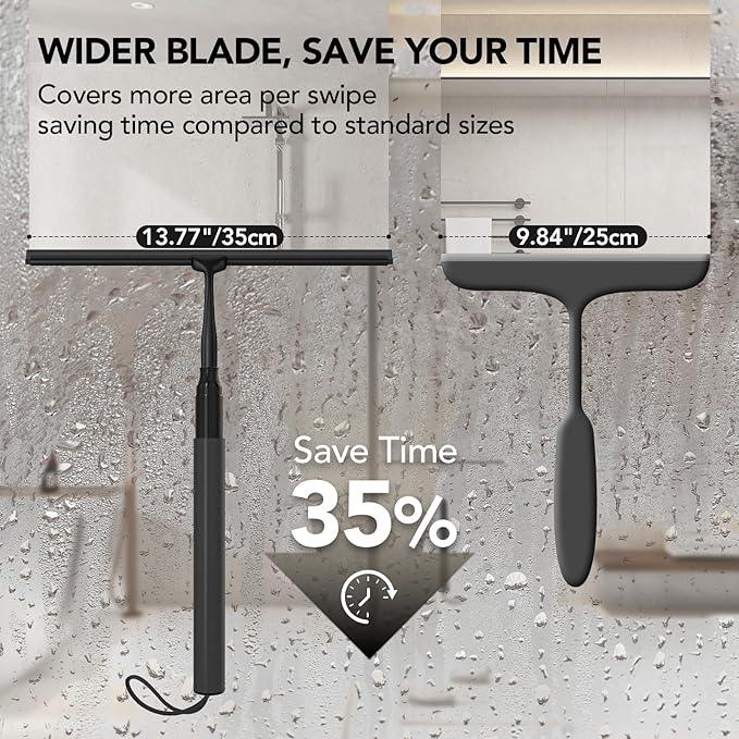 Shower Squeegee with Long Handle, 15-51" Telescopic Squeegee for Window Cleaning, Window Squeegee for Glass Doors, Extendable Window Cleaner Tool for Tile Walls, Sliding Door, Floor, Car Windshield-BK - ModernBath